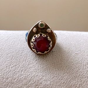 Sterling silver ruby and emerald cocktail ring
